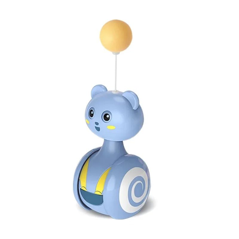 jouet pour chat bleu en forme d'ours, avec bâtonnet à boule jaune